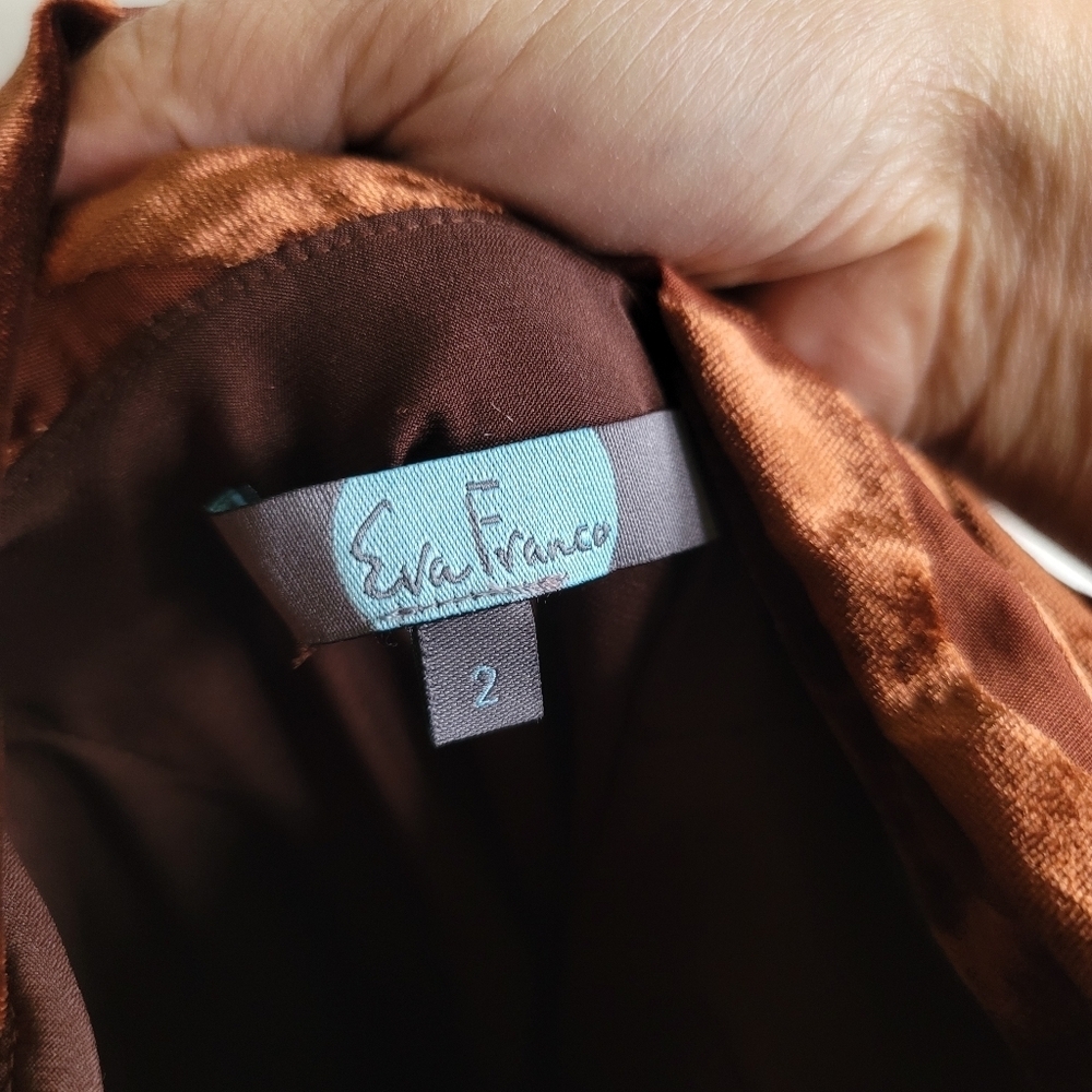 Eva Franco, Gozelle Cowl Lowback Neckline Dress,‎ Brown Velour, Size 2 - Picture 9 of 10